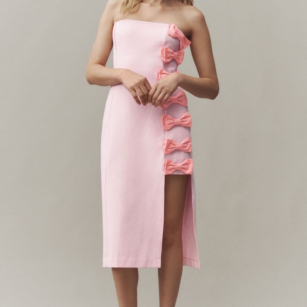 BHLDN Anthropologie Pink Strapless Dress with Bow Details